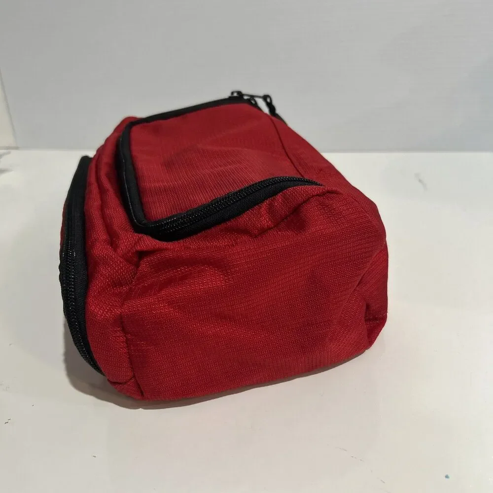 Vintage LL Bean Red Nylon Dopp Kit Travel Toiletry Bag Zippered Pockets